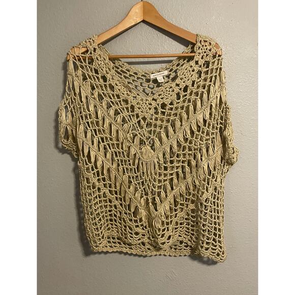 Boston Proper Womens Poncho Top Size XS Beige Crochet Relaxed Fairy Hippie Boho - Picture 1 of 8